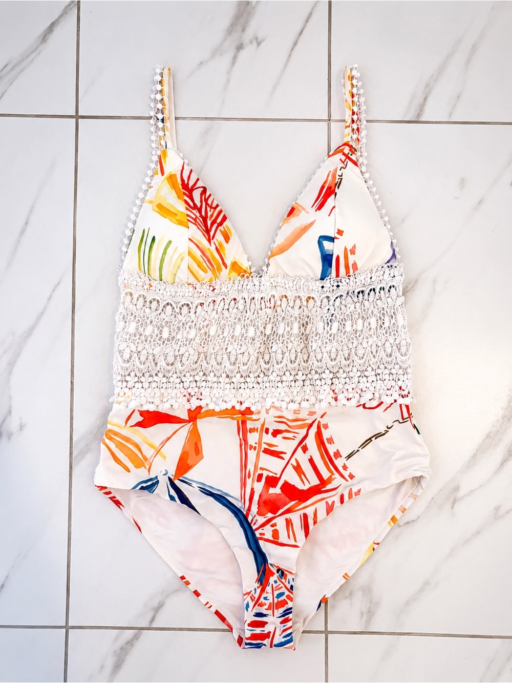 Charo Ruiz Ibiza Alice One Piece Swimsuit White Lace Crochet Size S